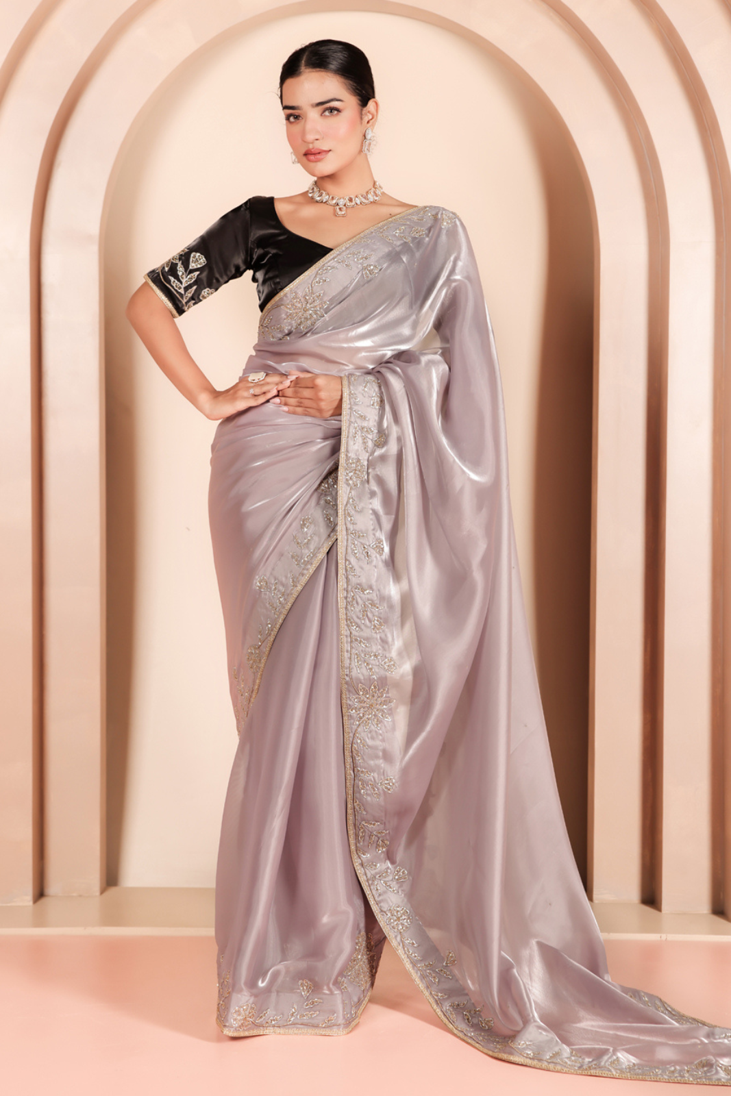 Moonlit Organza Saree with Pure Hand Embroidery