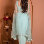 Aqua Bloom Draped Set with Embroidered Cape