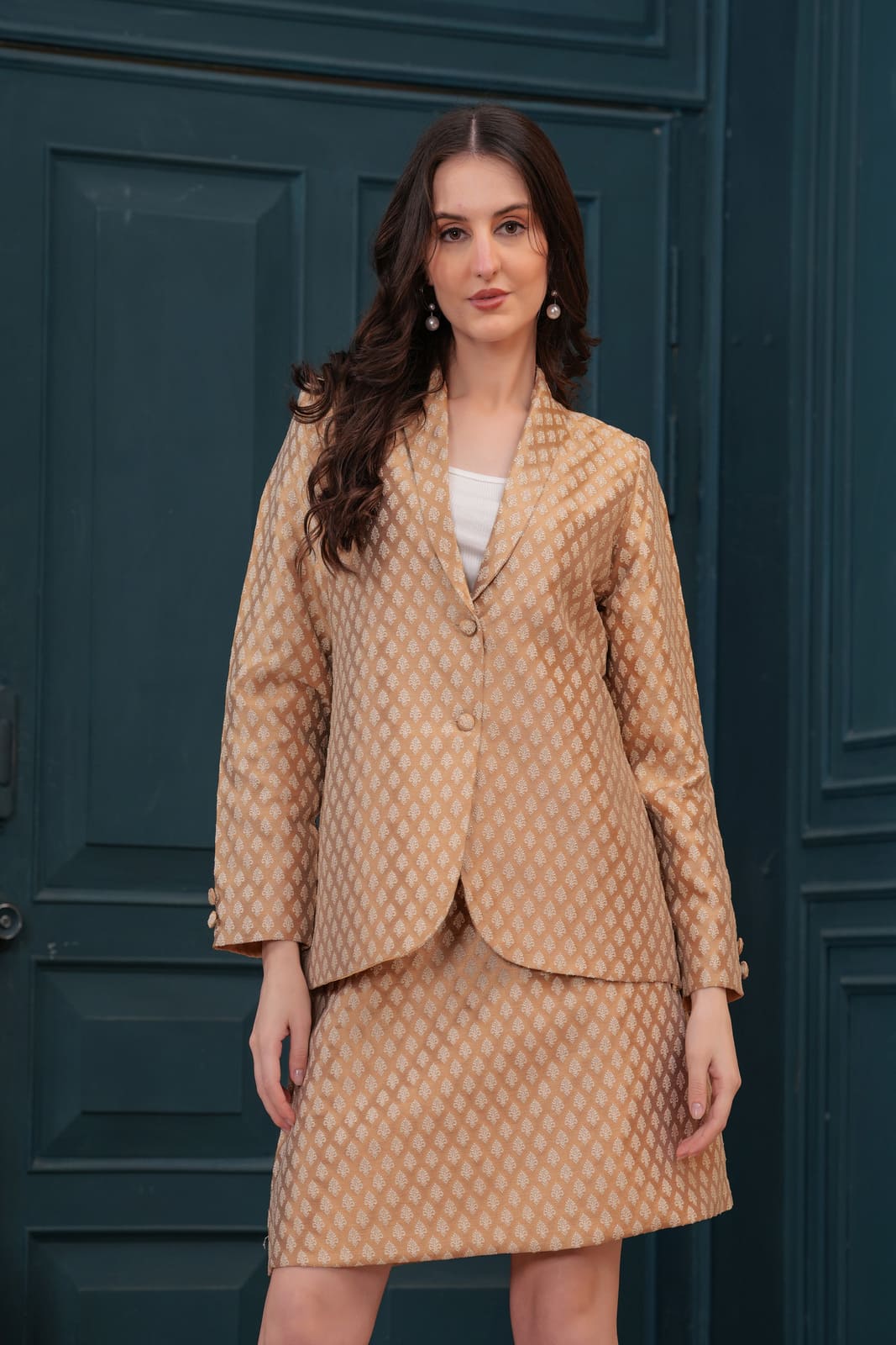 Gold Banarasi Executive Blazer Set