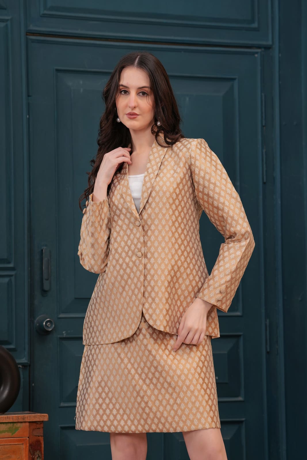 Gold Banarasi Executive Blazer Set