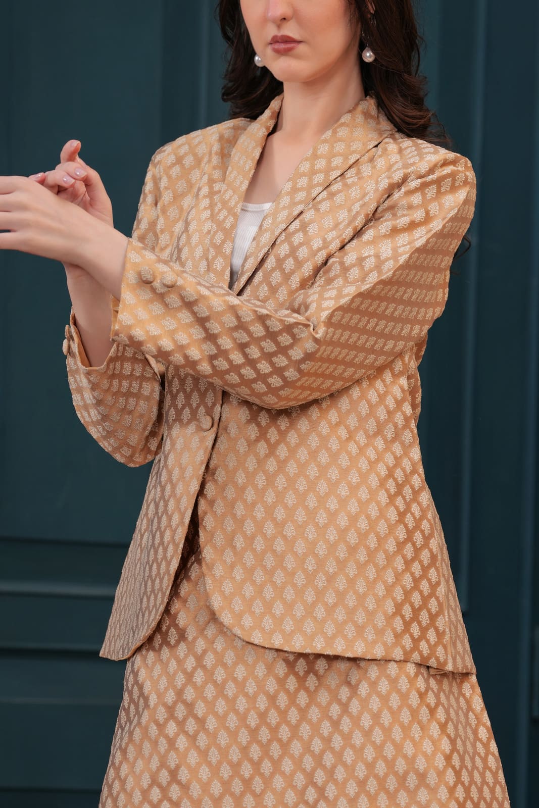 Gold Banarasi Executive Blazer Set