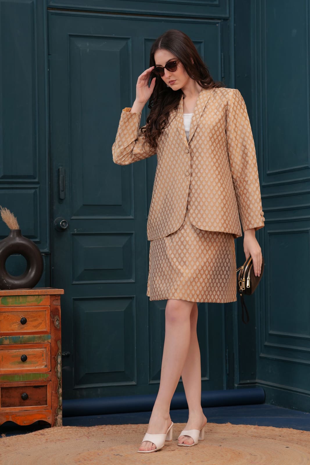 Gold Banarasi Executive Blazer Set