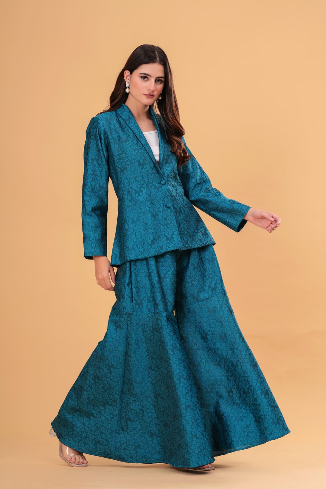 Teal Banarasi Executive Blazer Set