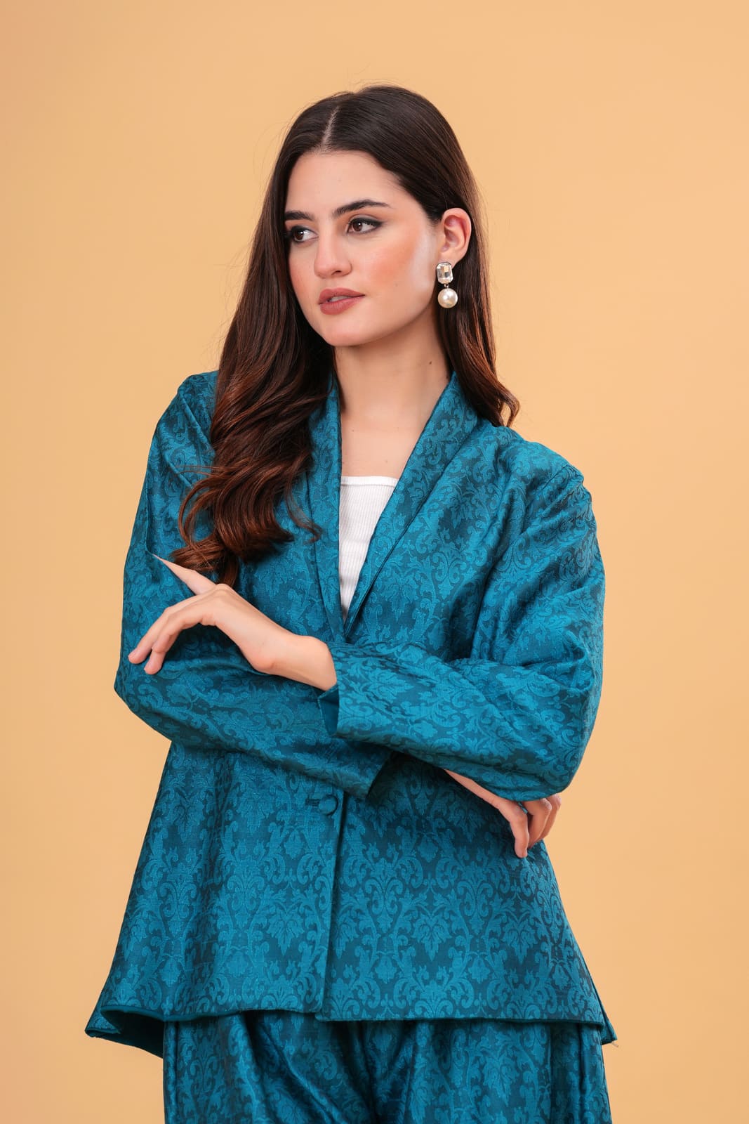 Teal Banarasi Executive Blazer Set
