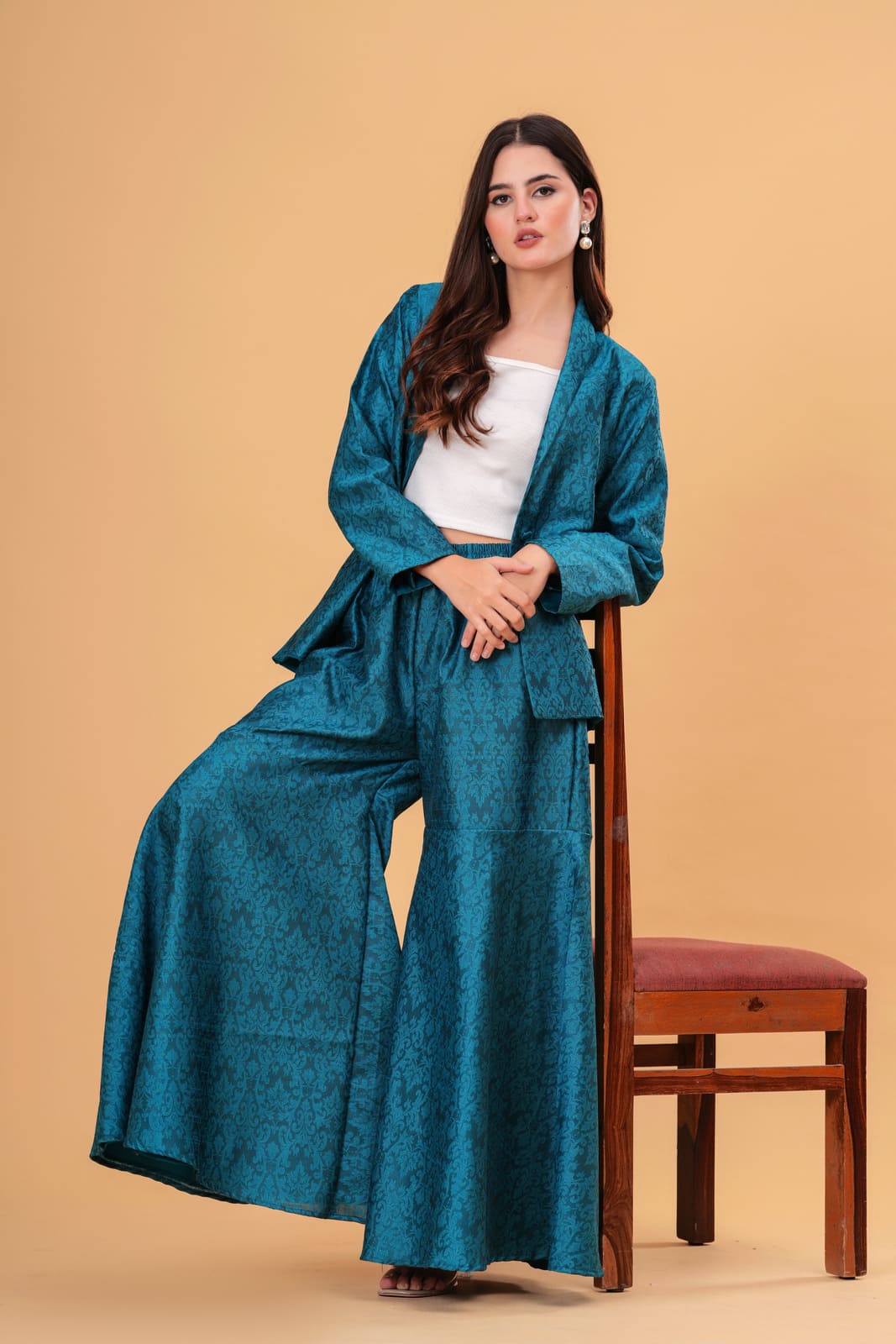 Teal Banarasi Executive Blazer Set
