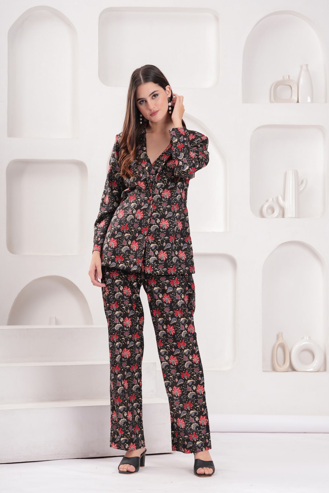 Black Red Executive Blazer Set