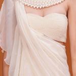 Ivory Ruffle Cascade Pre-Draped Saree with Pearl Blouse