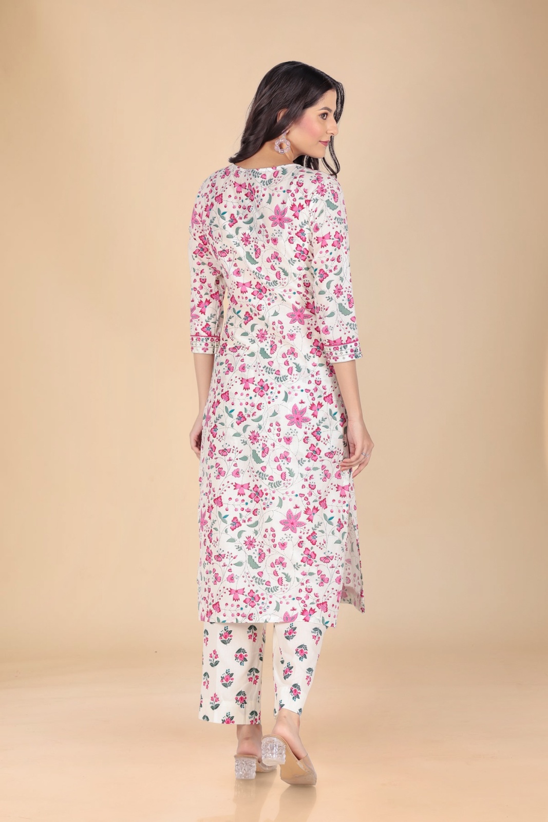 Pink Floral Embroidered Kurta Set