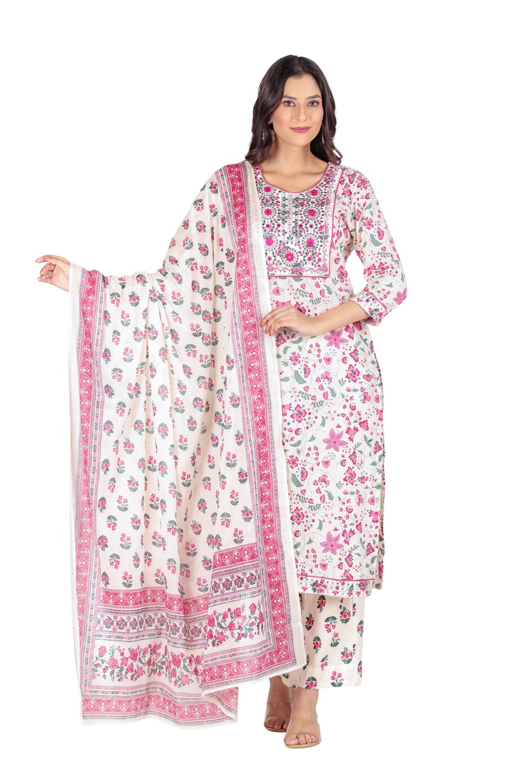 Pink Floral Embroidered Kurta Set