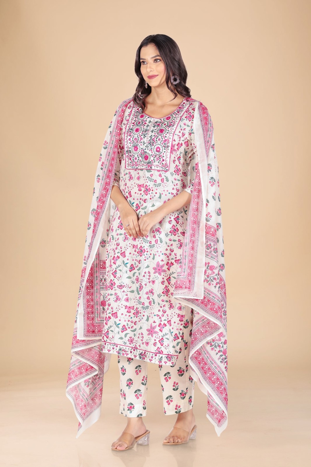 Pink Floral Embroidered Kurta Set