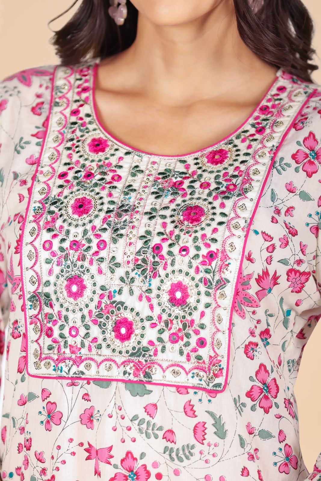 Pink Floral Embroidered Kurta Set