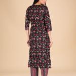 Black and Red Multicolor Floral Kurta Set