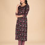 Black and Red Multicolor Floral Kurta Set