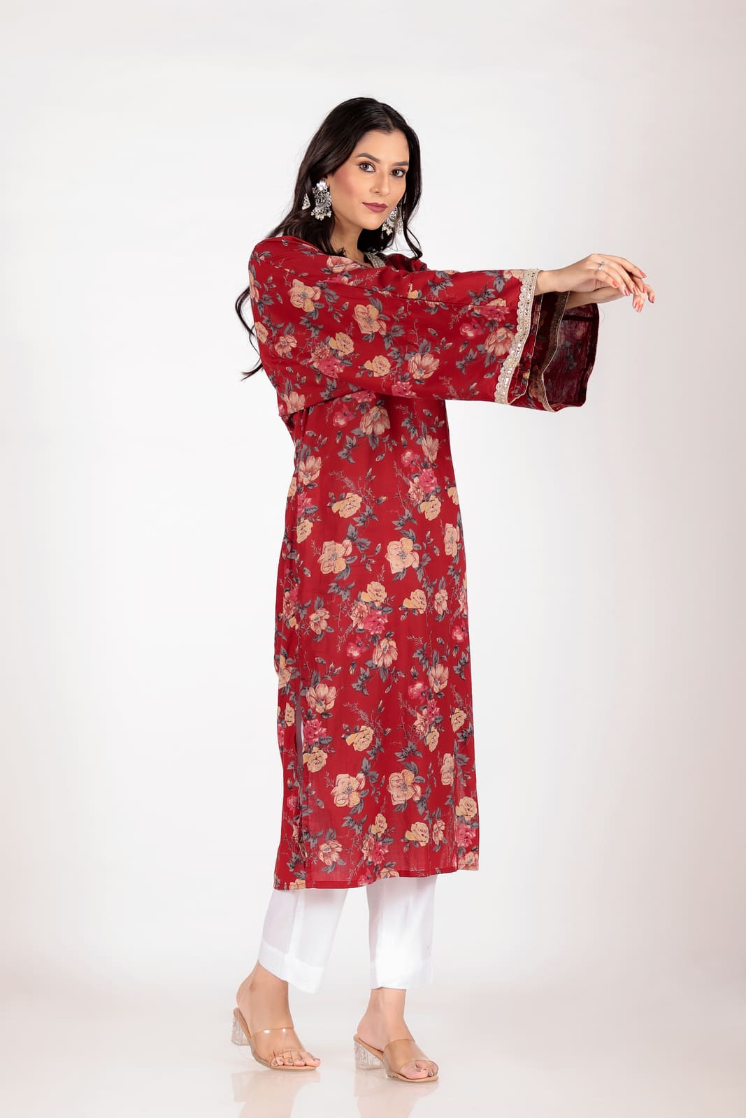 Maroon Flare Sleeve Kurti