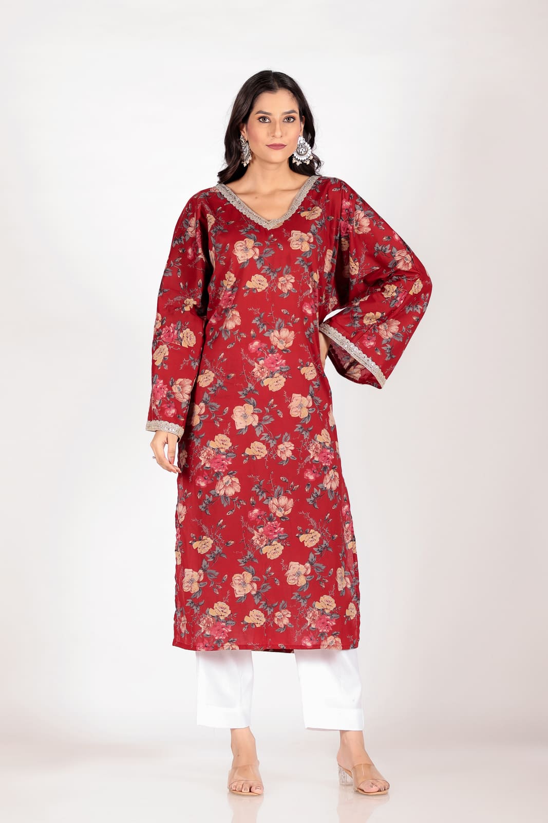 Maroon Flare Sleeve Kurti