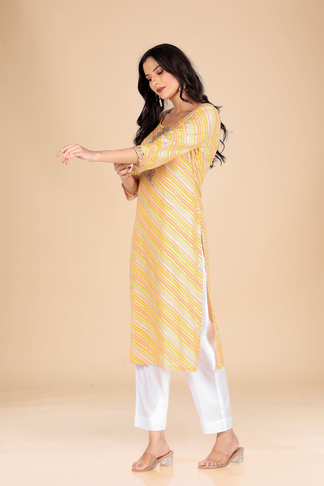Yellow Leheriya Kurti