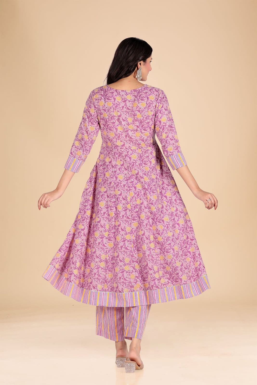 Lavender Floral Anarkali Set