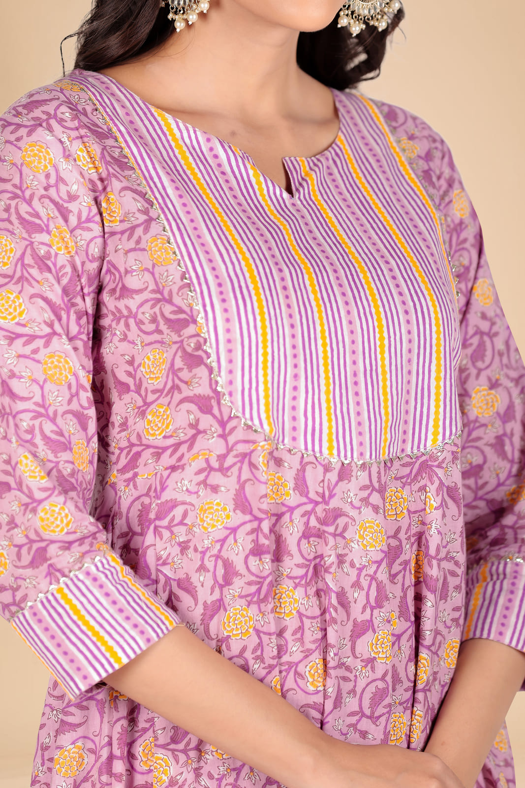Lavender Floral Anarkali Set