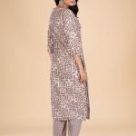 Light Brown Geometric Print Kurta Set