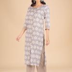 Grey and White Floral Kurta Set