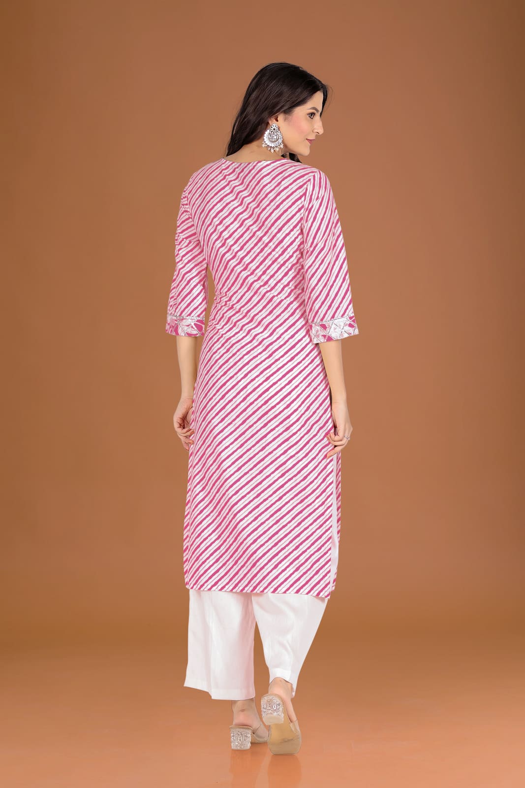 Pink Leheriya Kurta Set