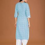 Blue White Leheriya Embroidered Kurta Set