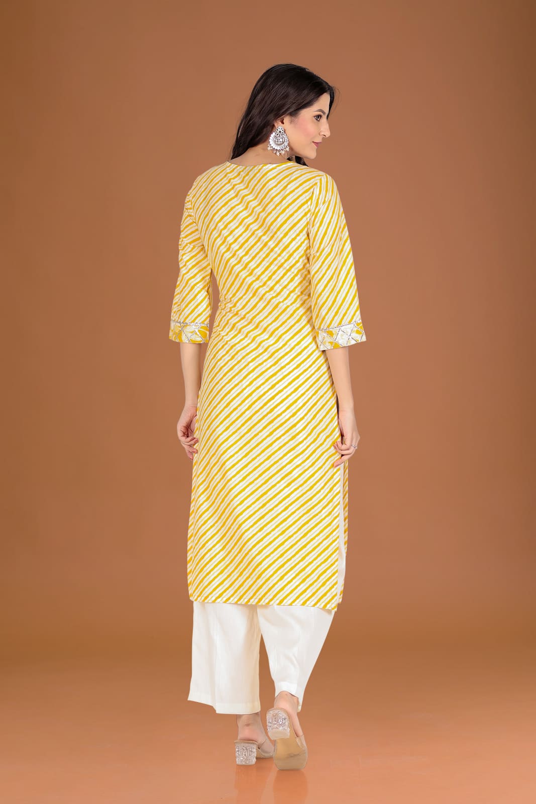 Yellow Leheriya Kurta Set