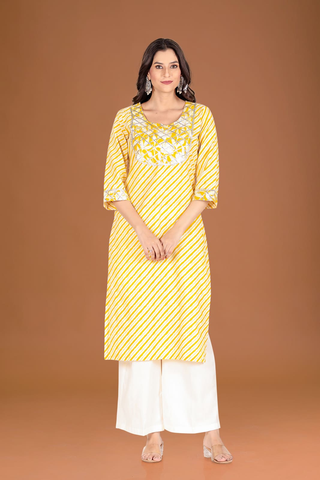 Yellow Leheriya Kurta Set