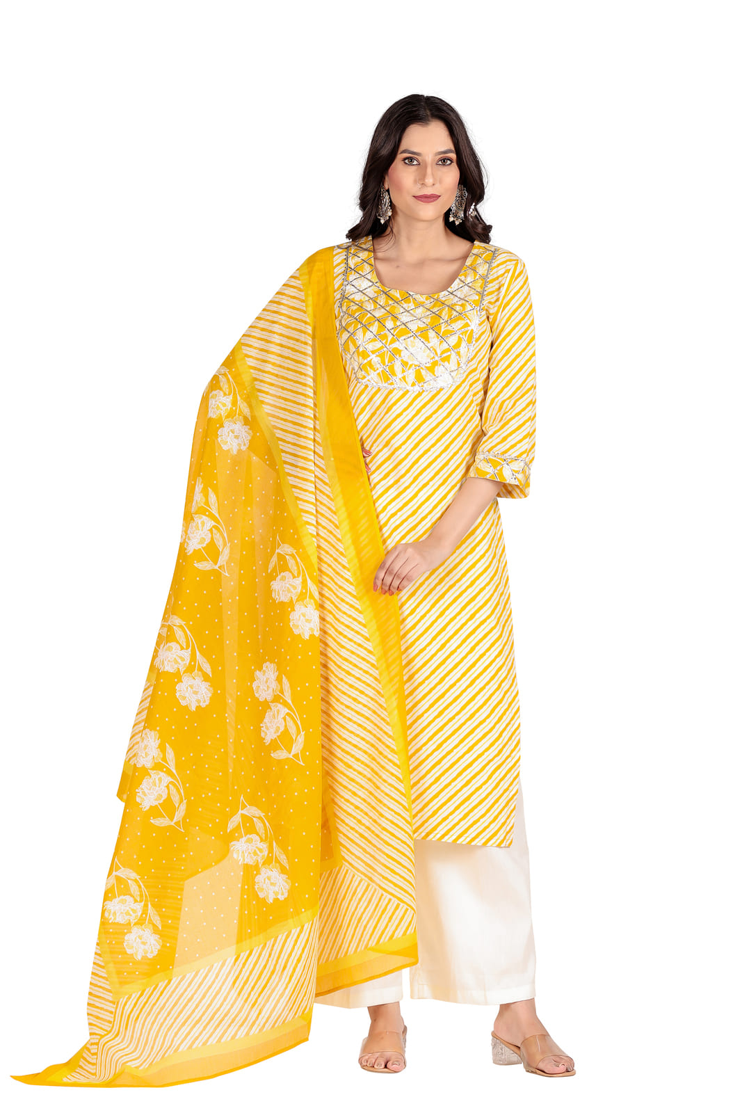 Yellow Leheriya Kurta Set