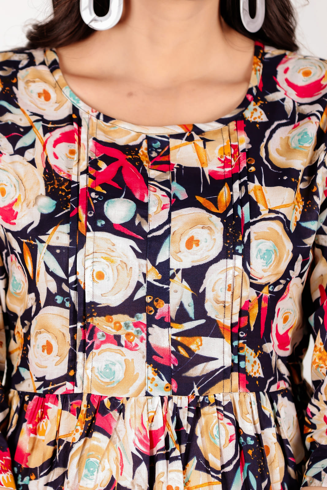 Dark Blue Multicolor Floral Co-ord Set
