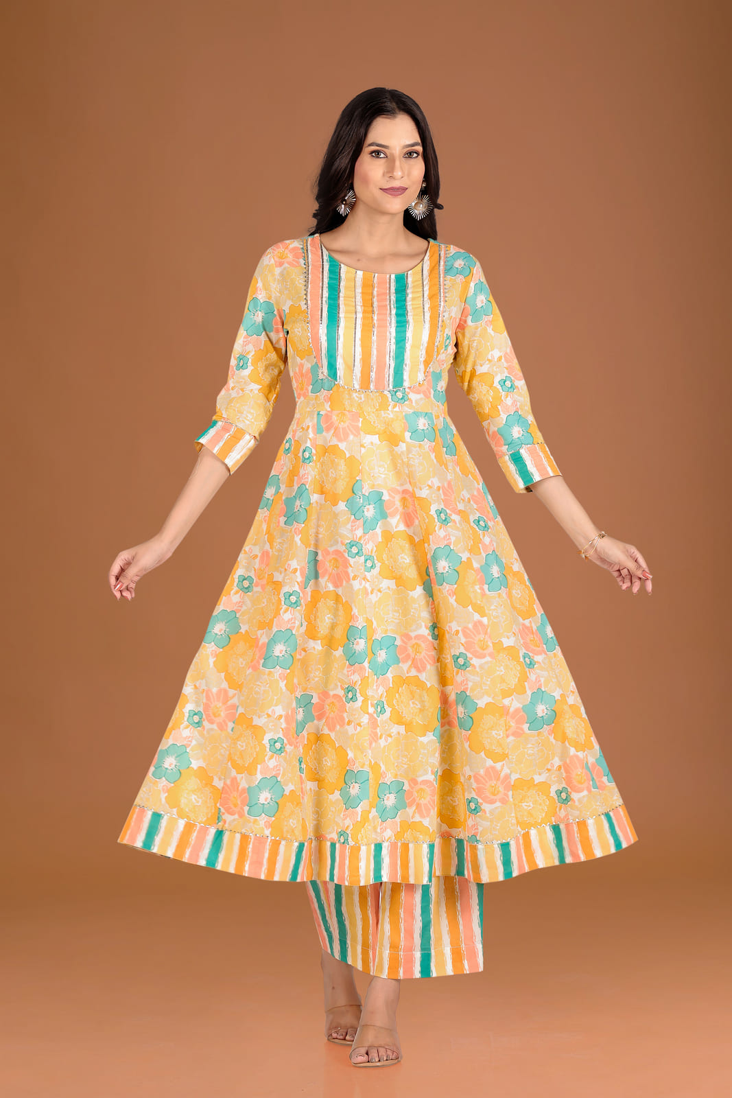 Yellow Floral Anarkali Kurta Set