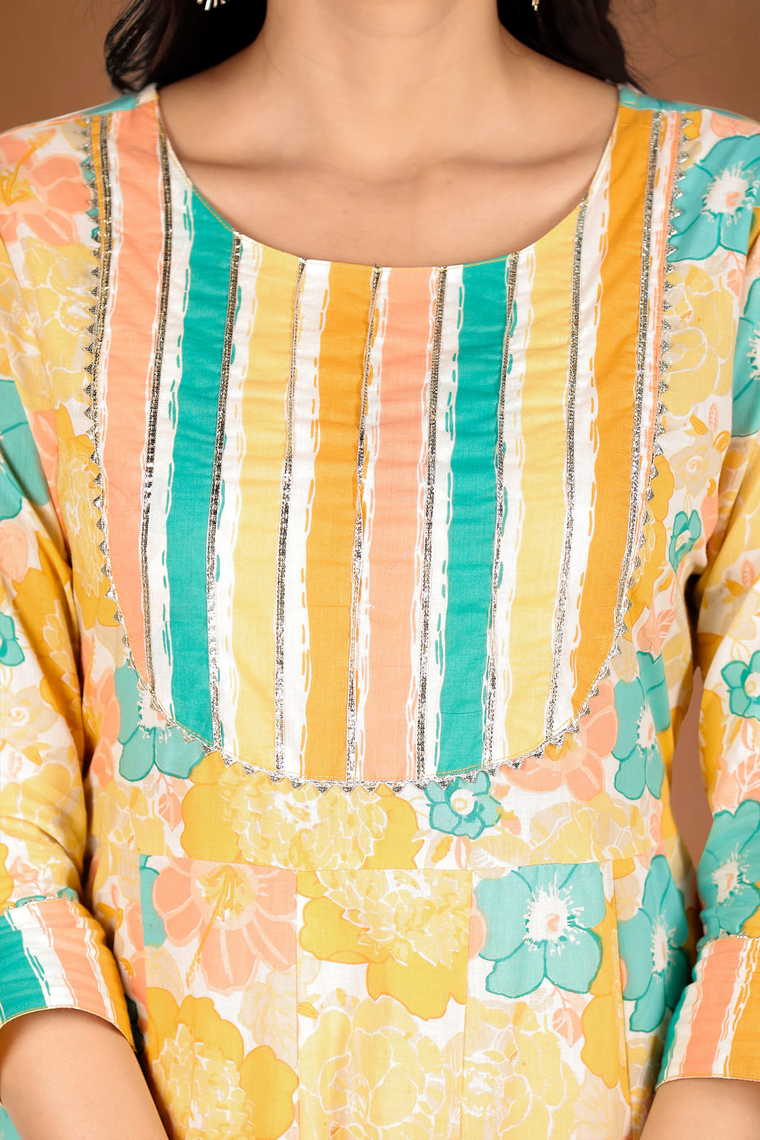 Yellow Floral Anarkali Kurta Set