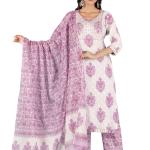 White Lavender Floral Embroidered Kurta Set