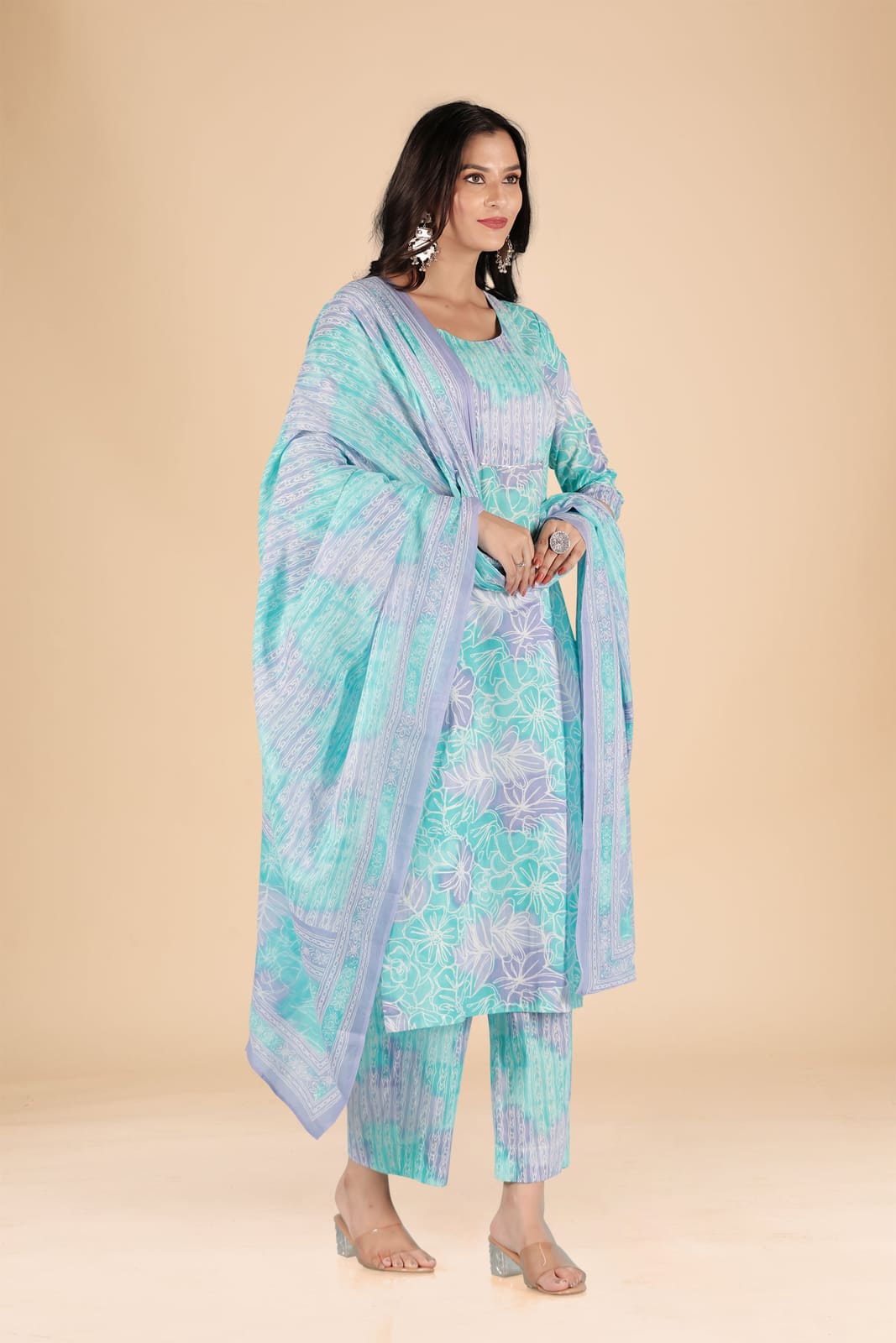 Blue Ombre Floral Print Kurta Set