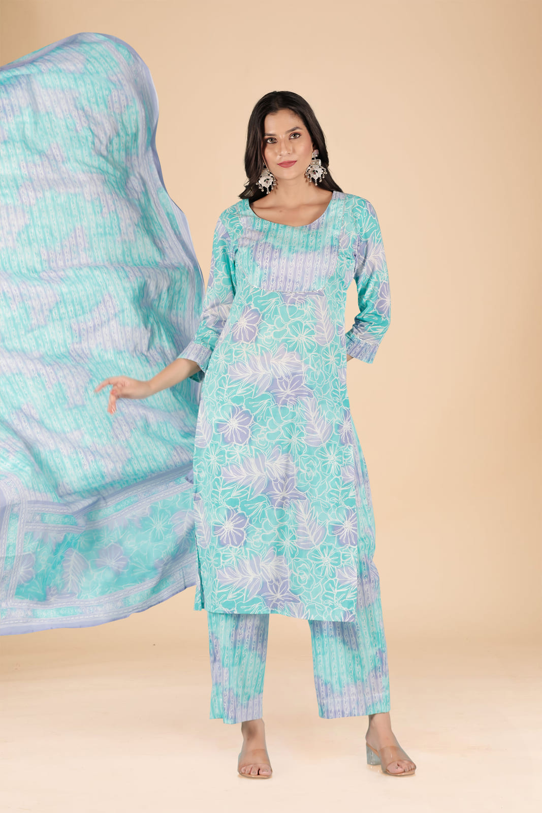 Blue Ombre Floral Print Kurta Set