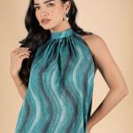 Teal Waves Backless Gown