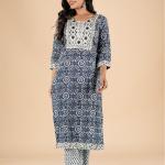 Indigo Floral Embroidered Kurta Set