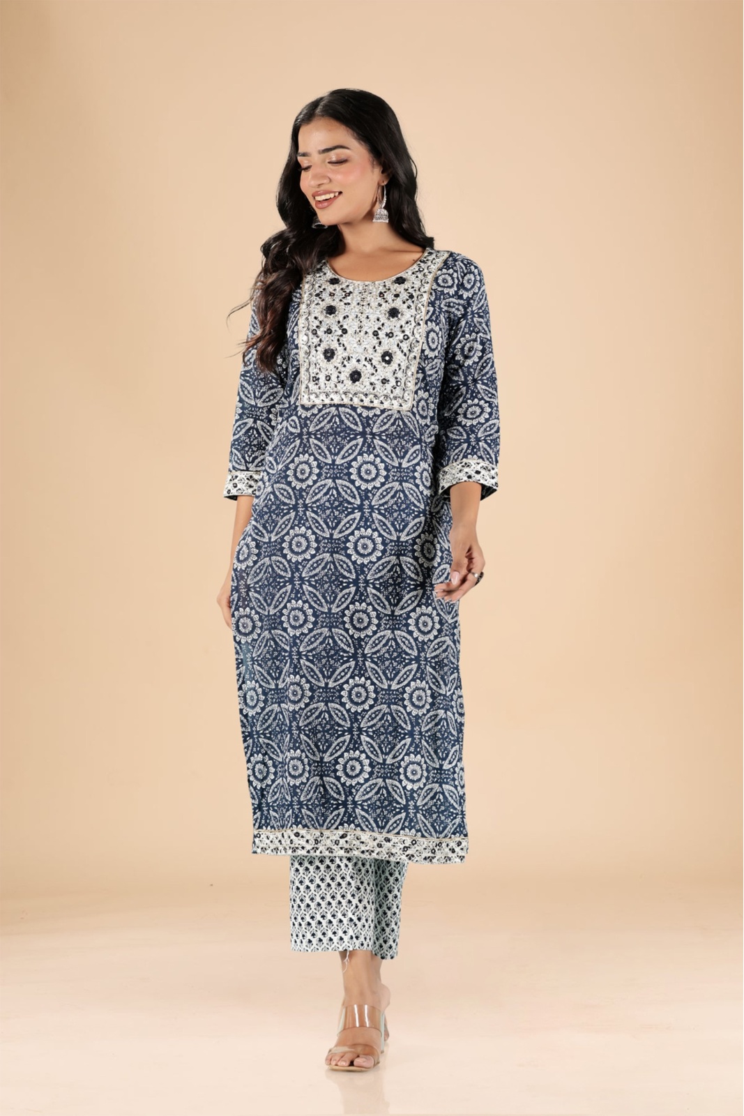 Indigo Floral Embroidered Kurta Set
