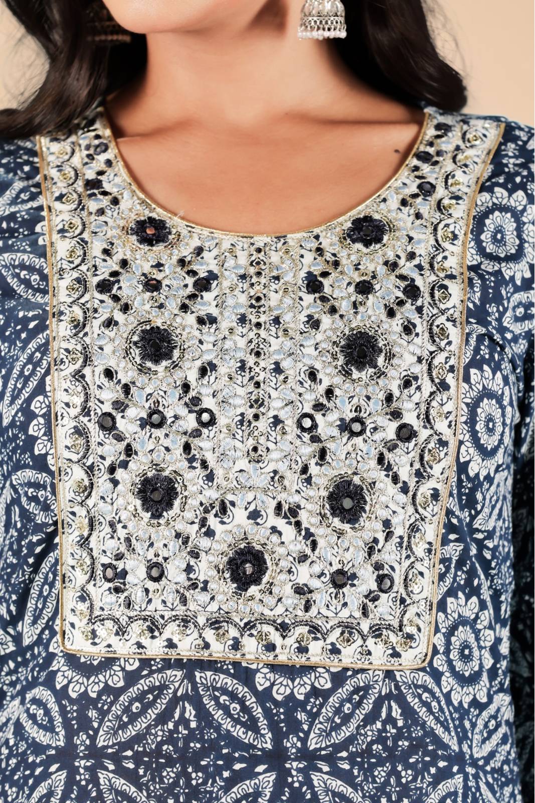 Indigo Floral Embroidered Kurta Set