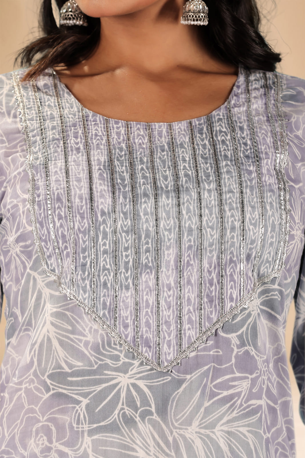 Grey Floral Kurta Set