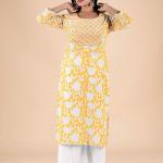 Yellow White Floral Embroidered Kurta Set