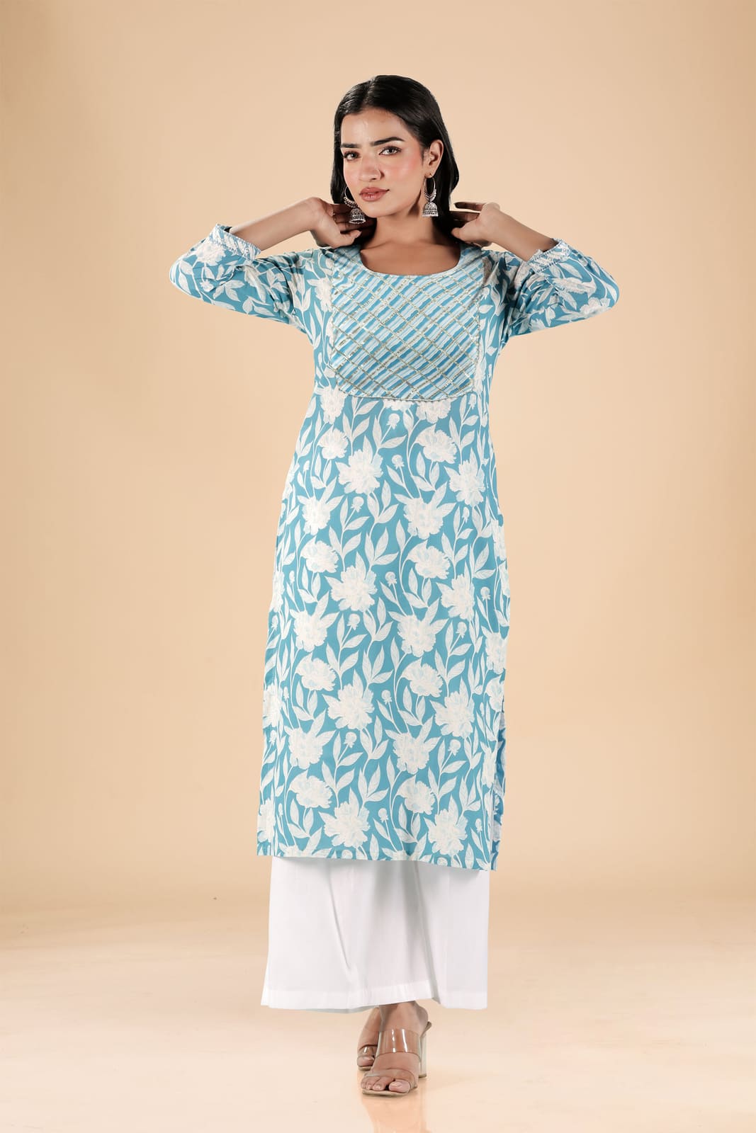 Blue & White Floral Kurta Set