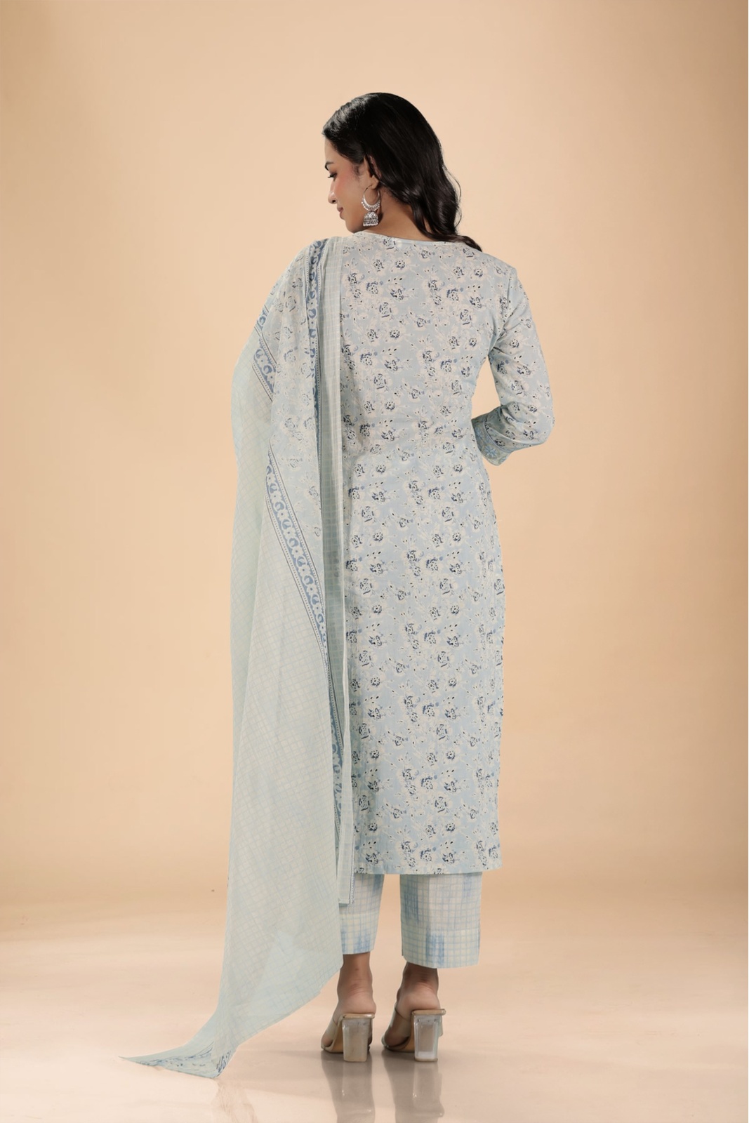 Powder Blue Floral Embroidered Kurta Set