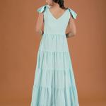 Sky Blue Paneled Fit & Flare Dress