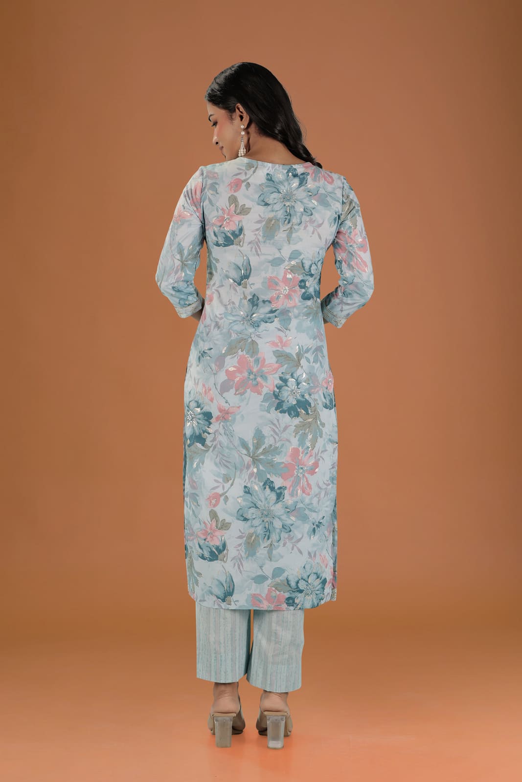 Pastel Blue Floral Embroidered Kurta Set