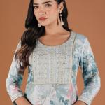 Pastel Blue Floral Embroidered Kurta Set
