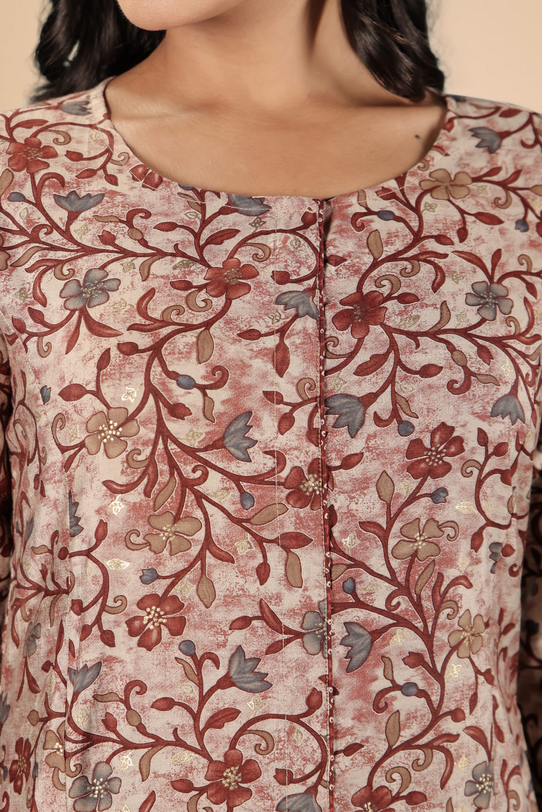 Dark Brown and Maroon Floral Kurta Set