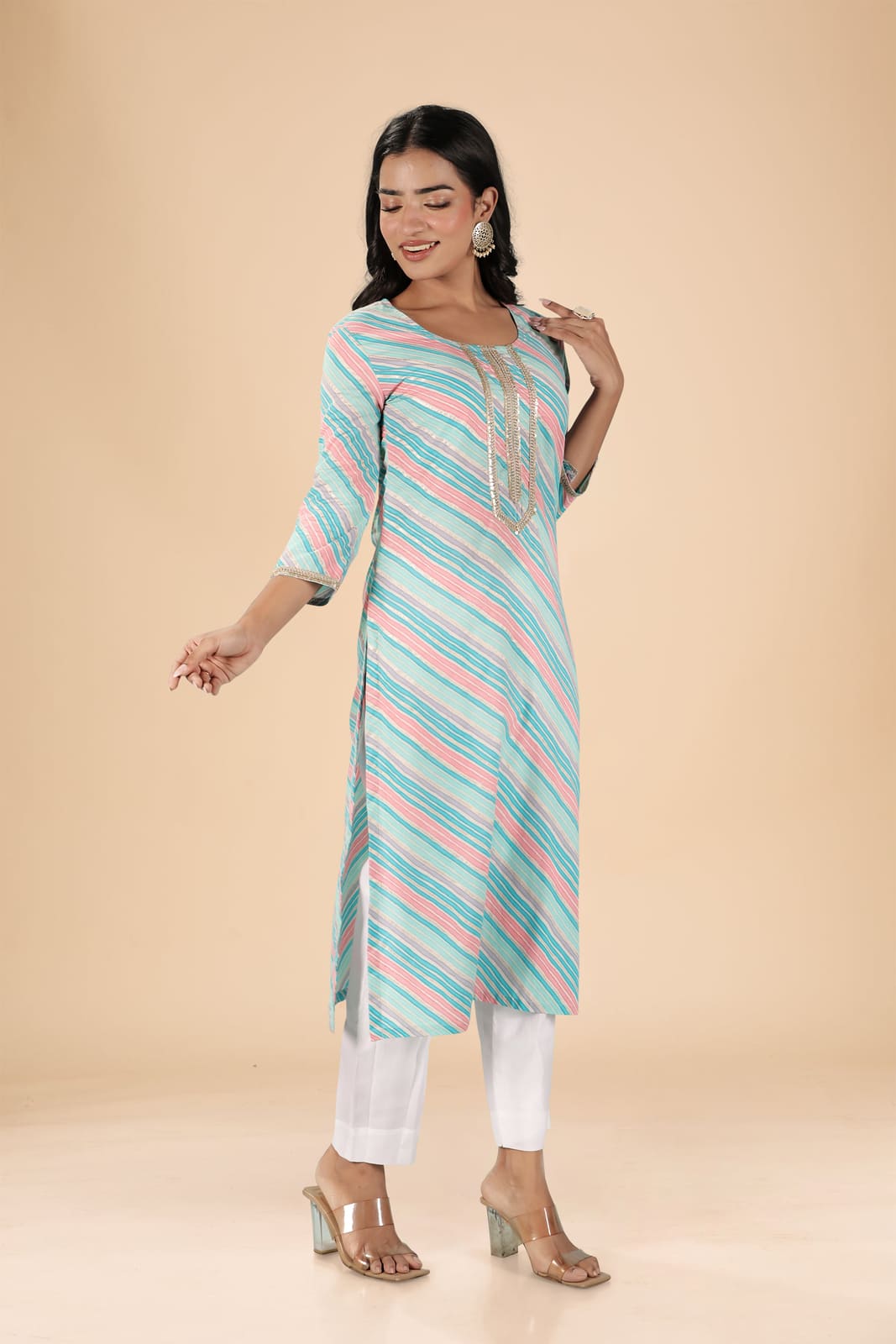 Blue Leheriya Kurti