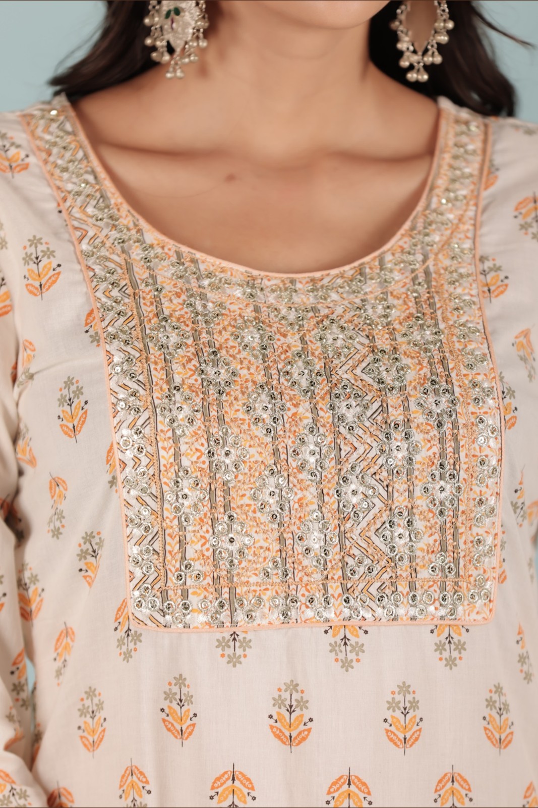 Ivory Yellow Ethnic Embroidered Kurta Set