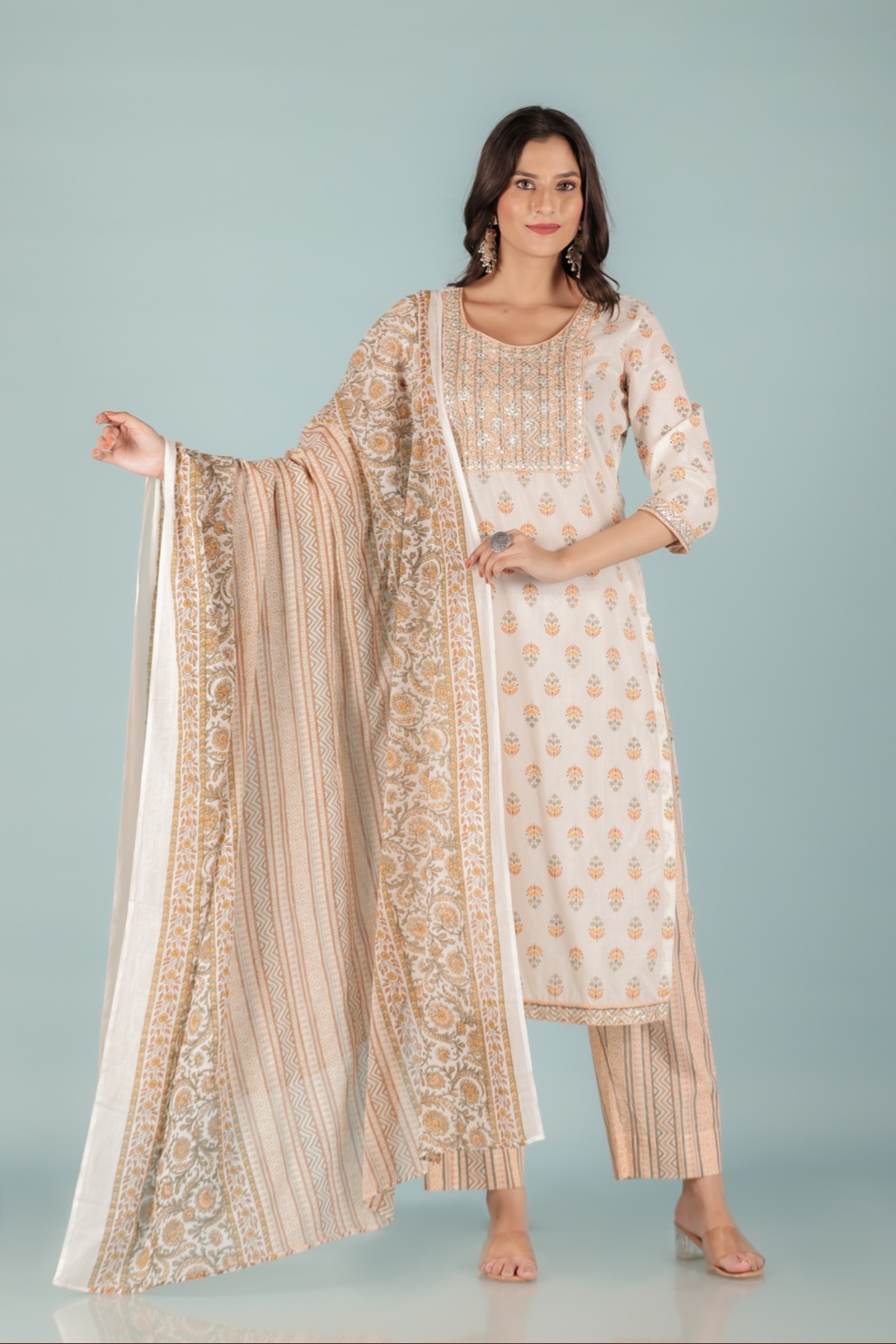 Ivory Yellow Ethnic Embroidered Kurta Set